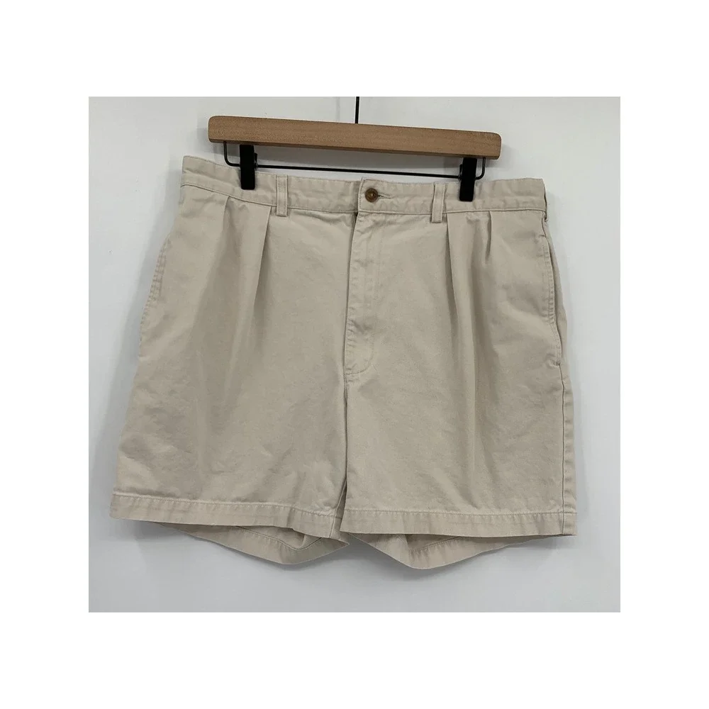 Vintage Polo Ralph Lauren Shorts Mens 36 Tan Pleated Chino Cotton Casual Classic